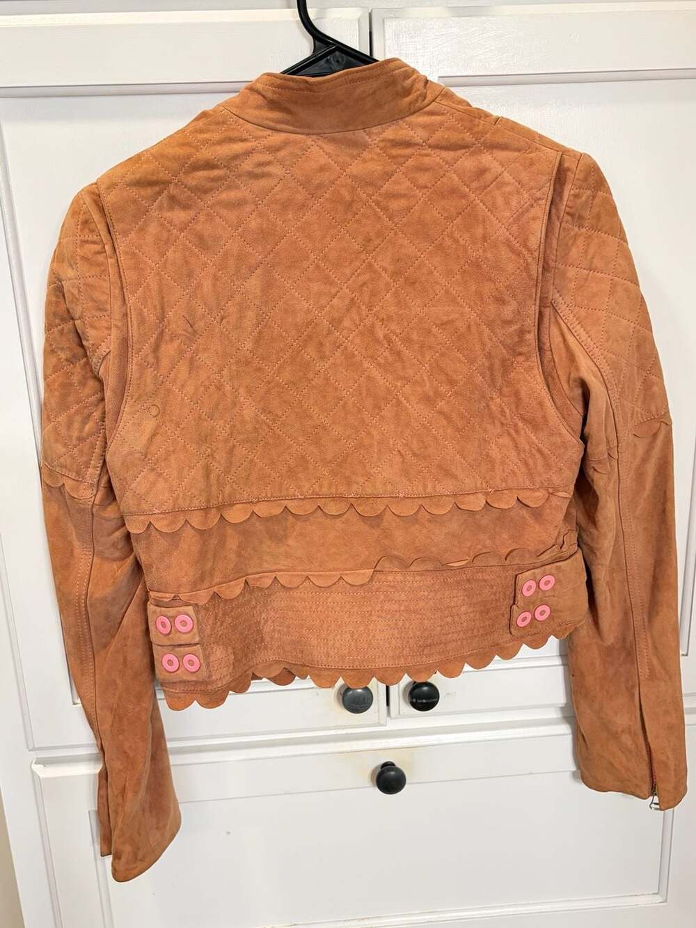Rare Vintage Luella for Target Suede Moto Jacket Rust Pink Scallop Y2K Leather - Picture 10 of 13